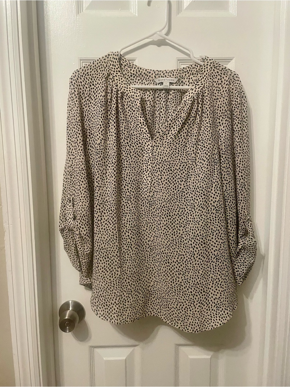 Everlane Cream Blouse with Black Dot Print